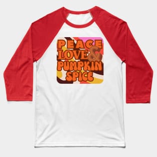 Peace, Love, and Pumpkin Spice - Retro Wavy Groovy Style Baseball T-Shirt